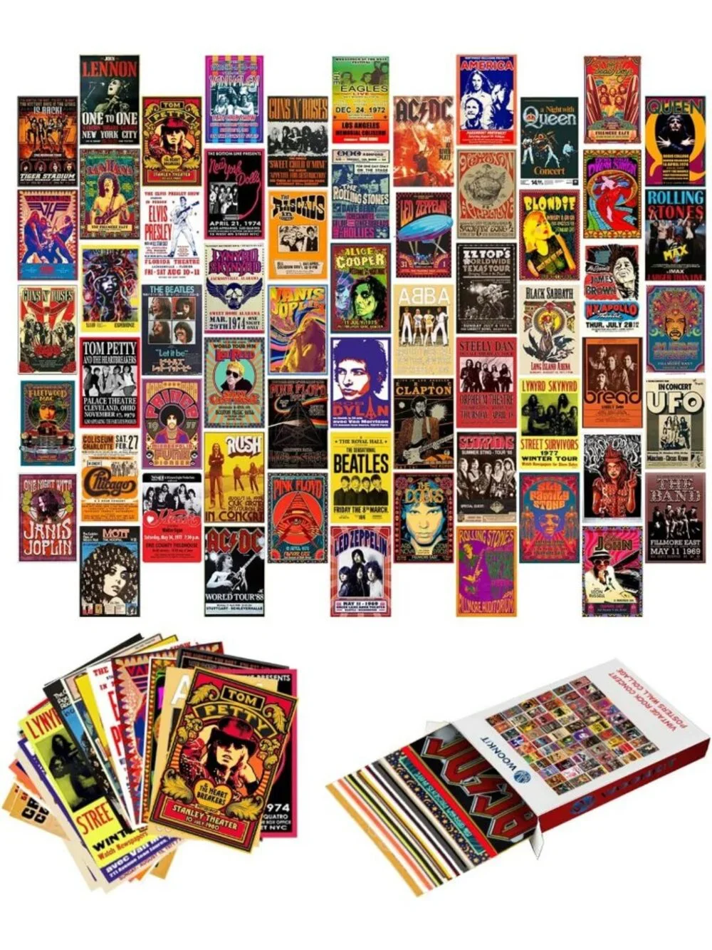 60 Vintage Rock Band Posters Set - Retro 70s 80s 90s Concert Wall Art Collage